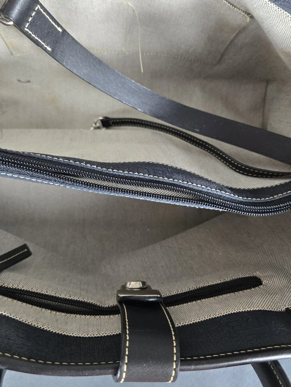 Dooney & Bourke Charcoal and Black Monogram Tote Travel Plane Work Trip Iconic